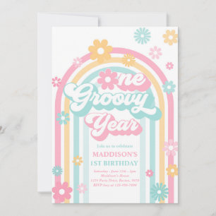 Eén Groovy Jaar Boho Daisy Rainbow 1st Birthday Kaart