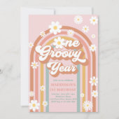 Eén Groovy Jaar Boho Daisy Rainbow 1st Birthday Kaart (Voorkant)
