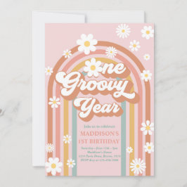 Eén Groovy Jaar Boho Daisy Rainbow 1st Birthday Kaart