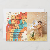 Een groovy jaar retro regenboog 1e verjaardag foto kaart (Voorkant)