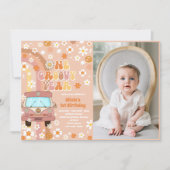 Een groovy jaar retro regenboog 1e verjaardag foto kaart (Voorkant)