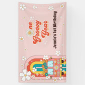 Een Groovy Jaar Retro Regenboog 1e Verjaardag Spandoek (Verticaal)