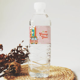 Een Groovy Jaar Retro Regenboog 1e Verjaardag Waterfles Etiket