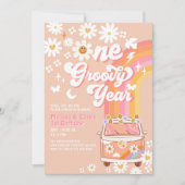 EEN Groovy Jaar Tweeling Roze Perzik 1e Verjaardag Kaart (Voorkant)