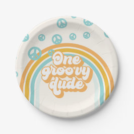 Eén Groovy Kerel Retro Jongen 1e Verjaardag Papieren Bordje