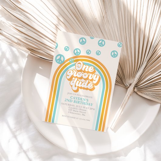 Een Groovy Kerel Retro Jongen 1e Verjaardagsuitnod Kaart