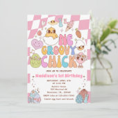 Eén Groovy Kuiken Lente Daisy 1e Verjaardagsfeestj Kaart (Staand voorkant)