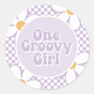 Een Groovy Meisje Paarse Daisy Checker Ronde Sticker