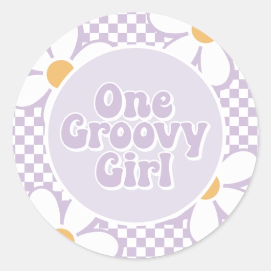 Een Groovy Meisje Paarse Daisy Checker Ronde Sticker (Voorkant)