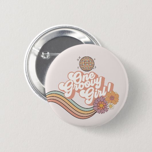 Een Groovy Meisje retro 1e verjaardagsfeest Ronde Button 5,7 Cm (Voorkant /achterkant)