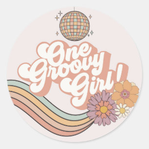 Een Groovy Meisje retro 1e verjaardagsfeest Ronde Sticker