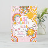 Een Groovy Meisje Retro 70s Regenboog 1e verjaarda Kaart (Staand voorkant)