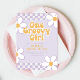 Een Groovy Meisje Retro Check Lila Daisy Kaart