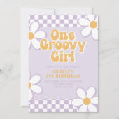 Een Groovy Meisje Retro Check Lila Daisy Kaart (Voorkant)