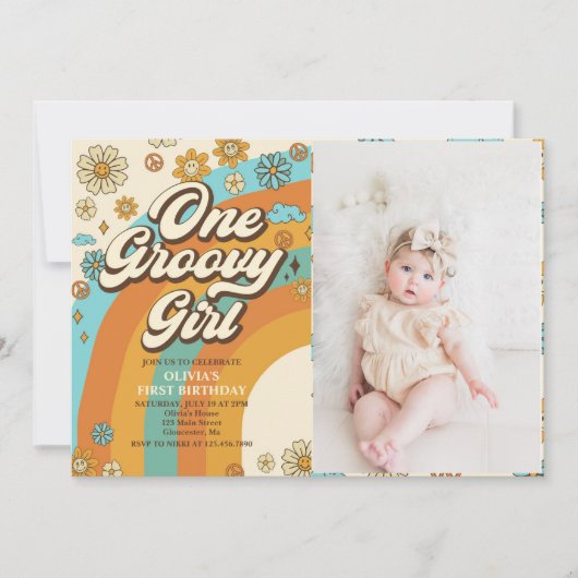 Een Groovy Meisje Retro Regenboog 1e Verjaardag Fo Kaart (Voorkant)