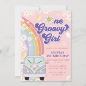 Een Groovy Meisje Retro Regenboog 1e Verjaardag Kaart (Voorkant)