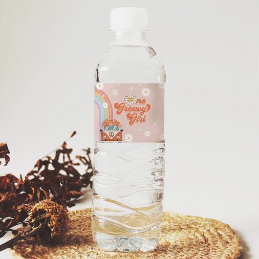 Een Groovy Meisje Retro Regenboog 1e Verjaardag Waterfles Etiket