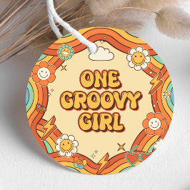 Een Groovy Meisje Retro Regenboog 1e Verjaardagsfe Bedankjes Labels