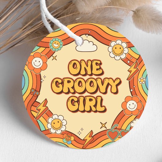 Een Groovy Meisje Retro Regenboog 1e Verjaardagsfe Bedankjes Labels