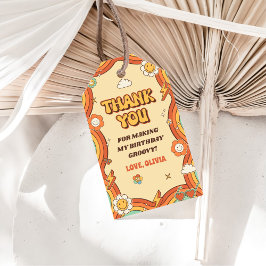 Een Groovy Meisje Retro Regenboog 1e Verjaardagsfe Cadeaulabel