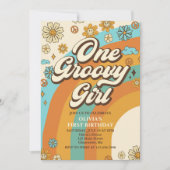 Een Groovy Meisje Retro Regenboog 1e Verjaardagsfe Kaart (Voorkant)