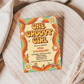 Een Groovy Meisje Retro Regenboog 1e Verjaardagsfe Kaart