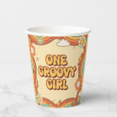 Een Groovy Meisje Retro Regenboog 1e Verjaardagsfe Papieren Bekers (Voorkant)