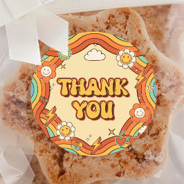 Een Groovy Meisje Retro Regenboog 1e Verjaardagsfe Ronde Sticker