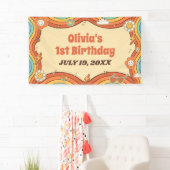 Een Groovy Meisje Retro Regenboog 1e Verjaardagsfe Spandoek (Insitu)