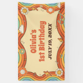 Een Groovy Meisje Retro Regenboog 1e Verjaardagsfe Spandoek (Verticaal)