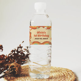 Een Groovy Meisje Retro Regenboog 1e Verjaardagsfe Waterfles Etiket