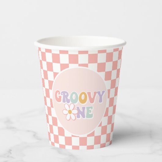 Een Groovy meisje roze Daisy Checker Papieren Bekers (Voorkant)