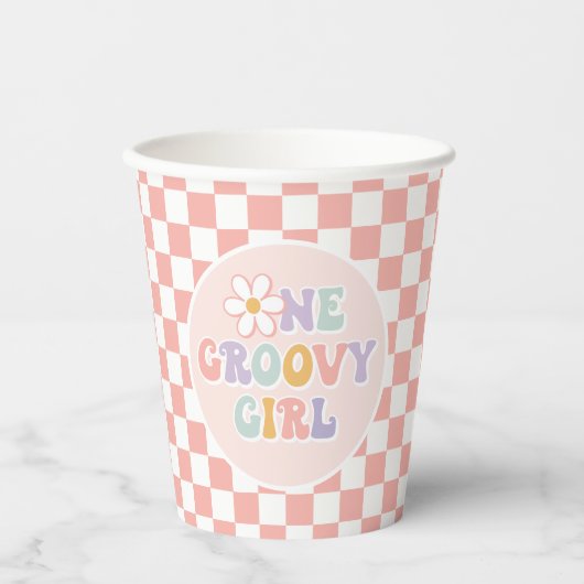 Een Groovy meisje roze Daisy Checker Papieren Bekers (Voorkant)