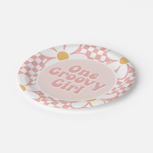 Een Groovy meisje roze Daisy Checker Papieren Bordje (Gekanteld)