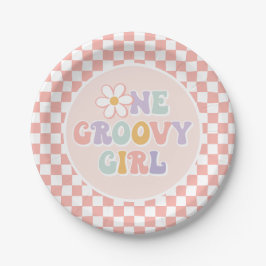 Een Groovy meisje roze Daisy Checker Papieren Bordje