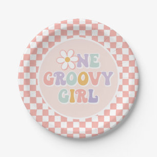 Een Groovy meisje roze Daisy Checker Papieren Bordje