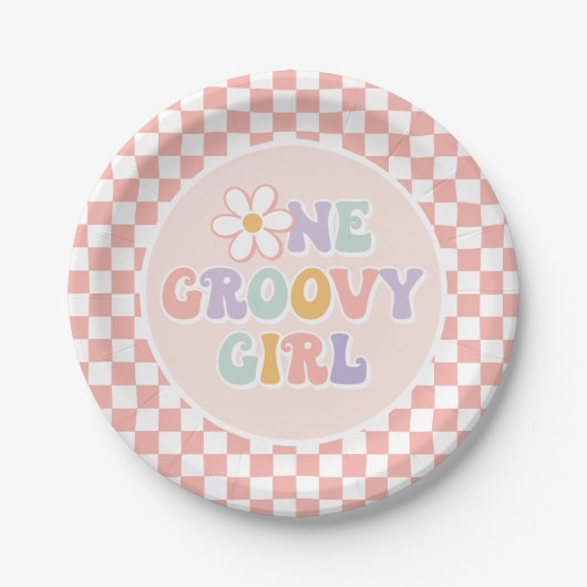 Een Groovy meisje roze Daisy Checker Papieren Bordje (Voorkant)