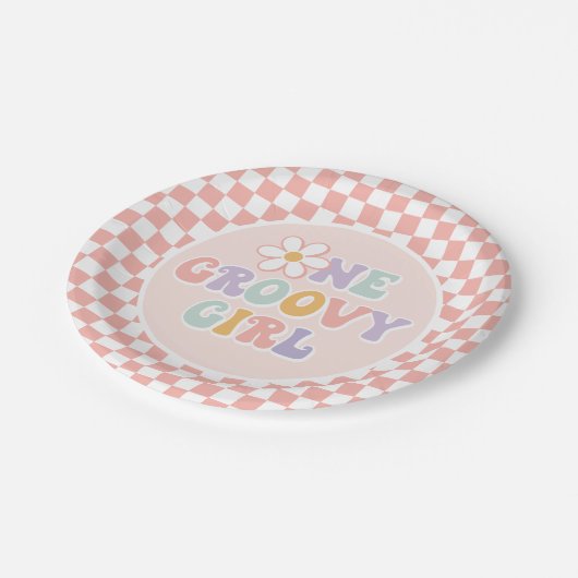 Een Groovy meisje roze Daisy Checker Papieren Bordje (Gekanteld)