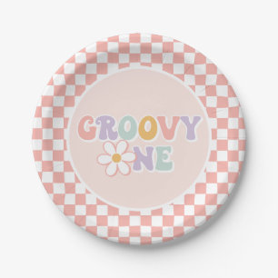 Een Groovy meisje roze Daisy Checker Papieren Bordje