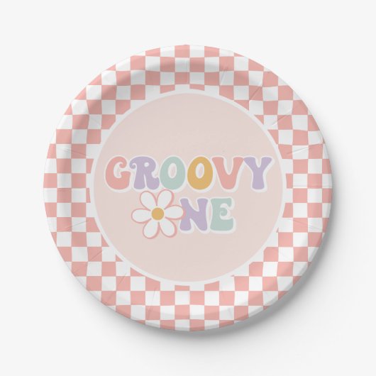 Een Groovy meisje roze Daisy Checker Papieren Bordje (Voorkant)