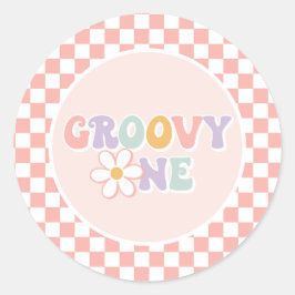 Een Groovy meisje roze Daisy Checker Ronde Sticker