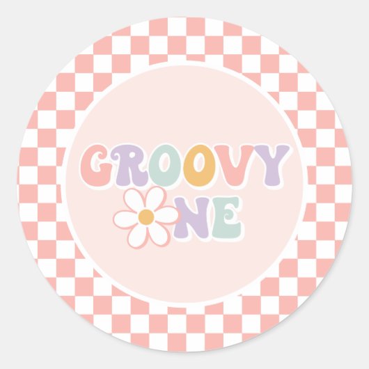 Een Groovy meisje roze Daisy Checker Ronde Sticker (Voorkant)