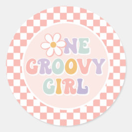Een Groovy meisje roze Daisy Checker Ronde Sticker