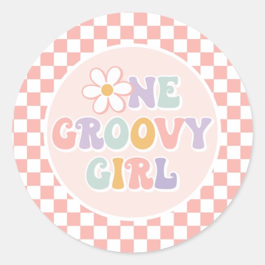 Een Groovy meisje roze Daisy Checker Ronde Sticker (Voorkant)