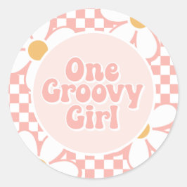 Een Groovy meisje roze Daisy Checker Ronde Sticker