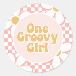 Een Groovy meisje roze Daisy Checker Ronde Sticker