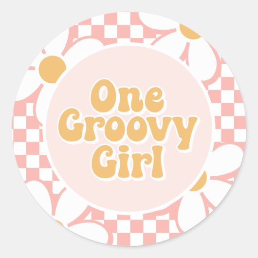 Een Groovy meisje roze Daisy Checker Ronde Sticker (Voorkant)