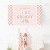 Een Groovy meisje roze Daisy Checker Spandoek (Insitu)