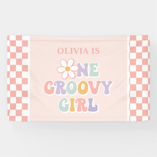 Een Groovy meisje roze Daisy Checker Spandoek (Horizontaal)