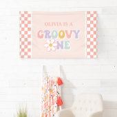Een Groovy meisje roze Daisy Checker Spandoek (Insitu)